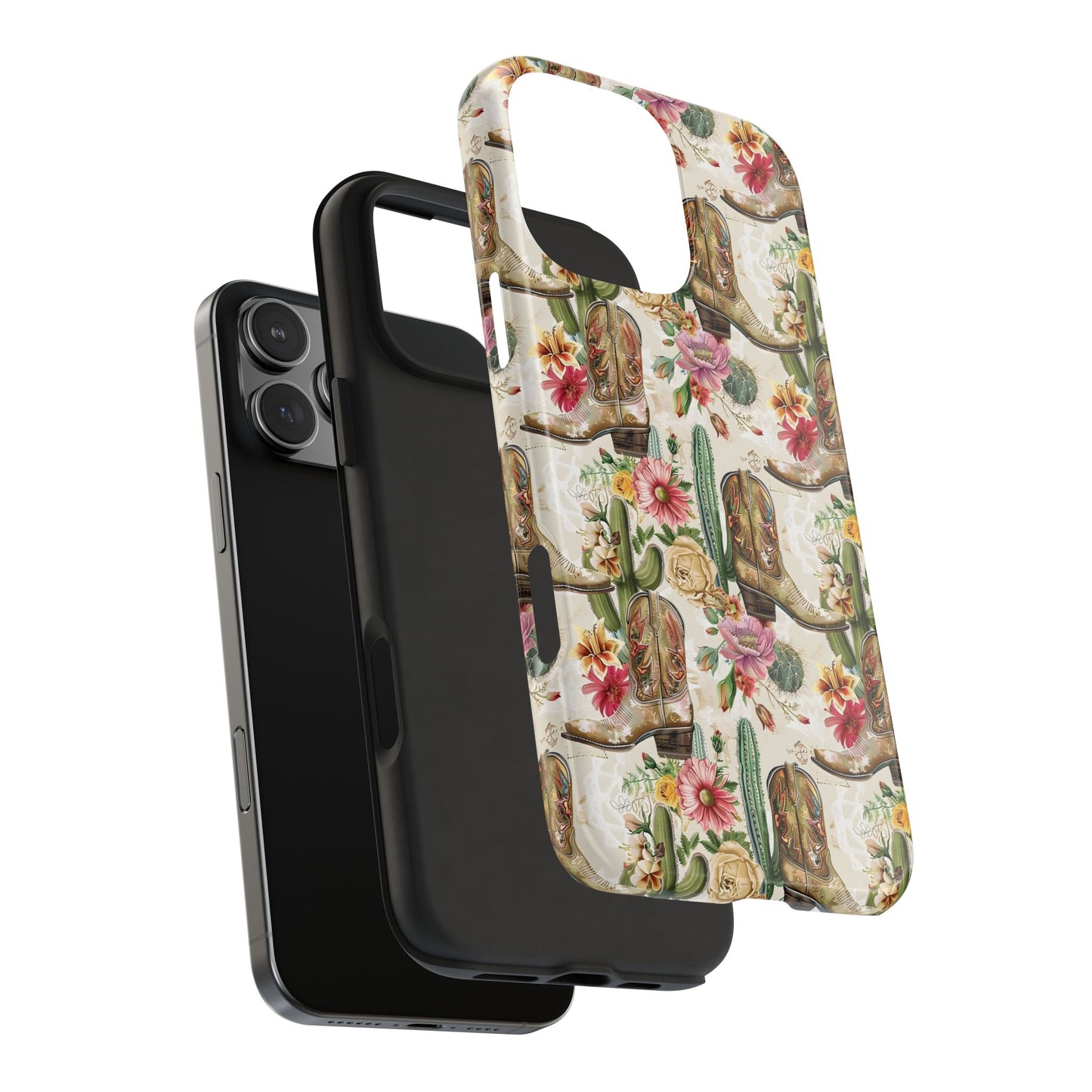 Pink Flowers and Boots Phone Case