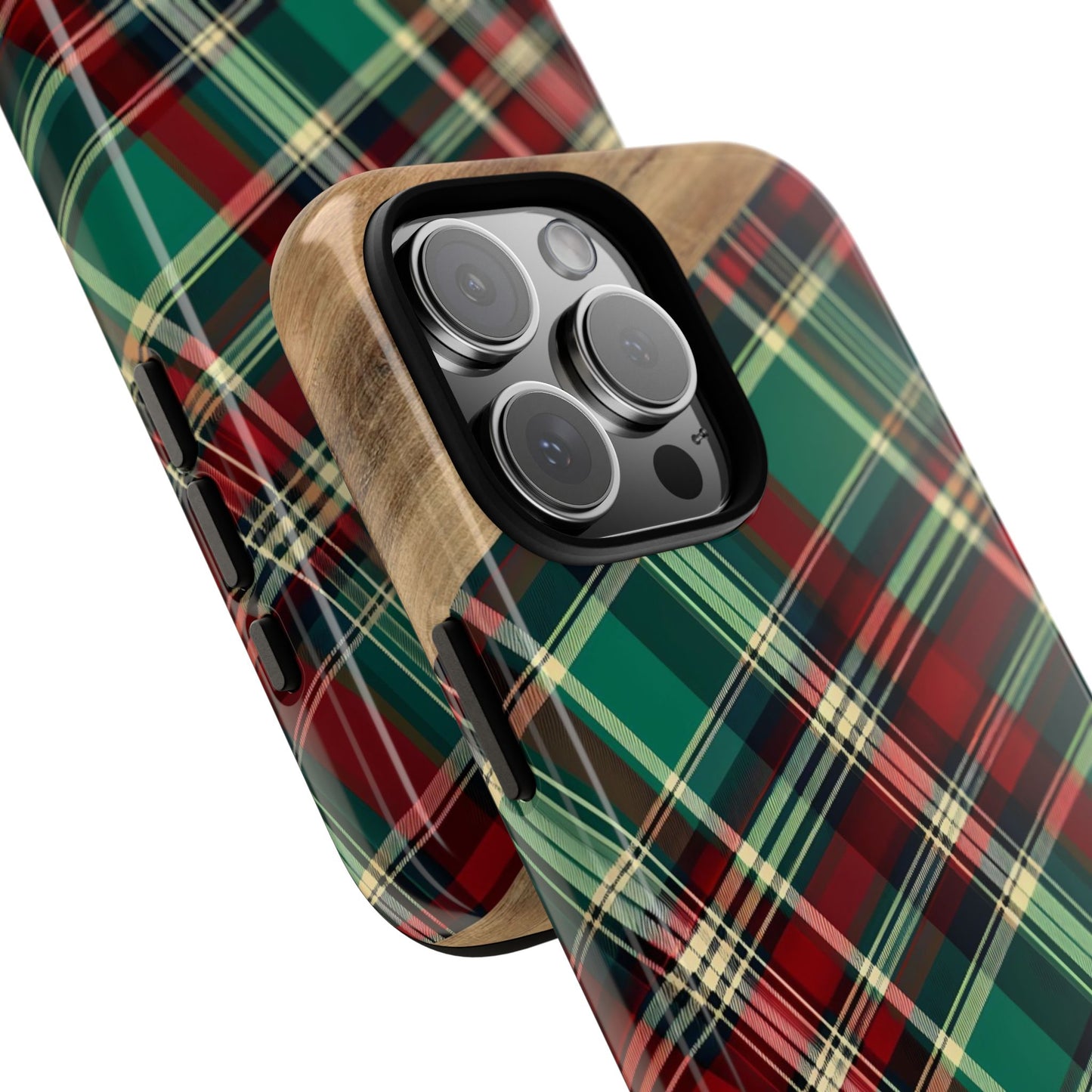 Country Christmas Plaid and Wood Tough Phone Case