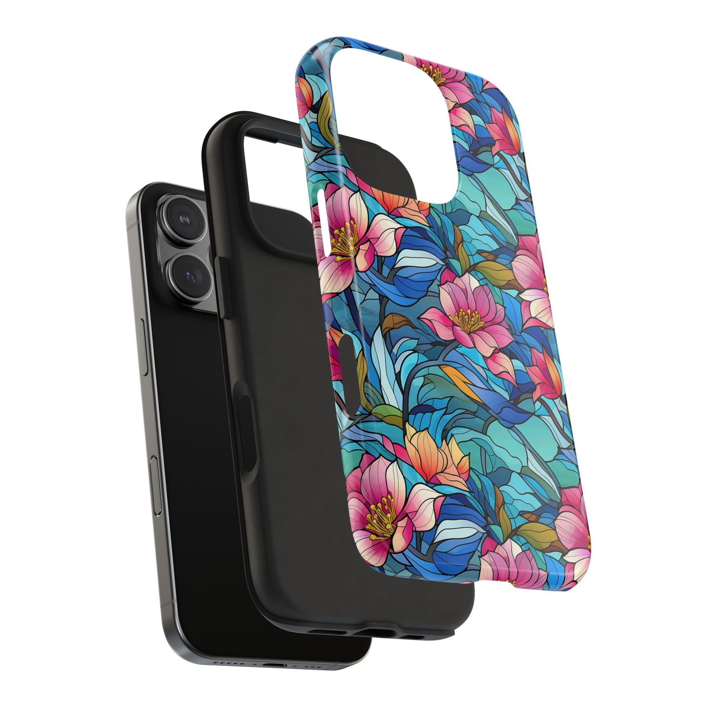 Stained Glass Pink Flowers Phone Case