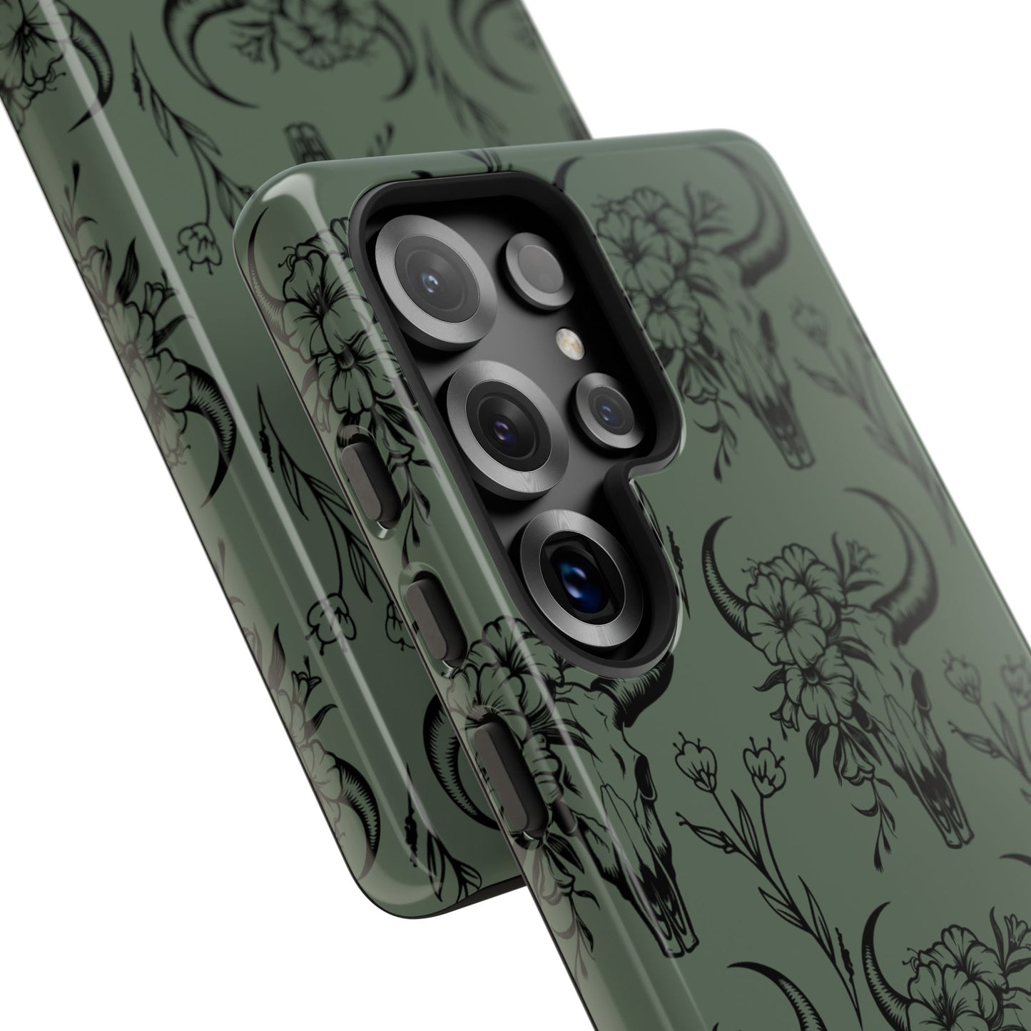 Green Floral Skull Tough Phone Case