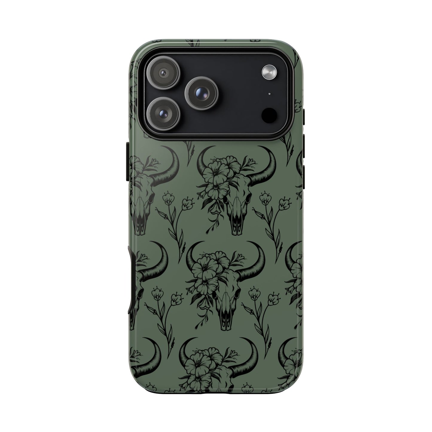 Green Floral Skull Tough Phone Case