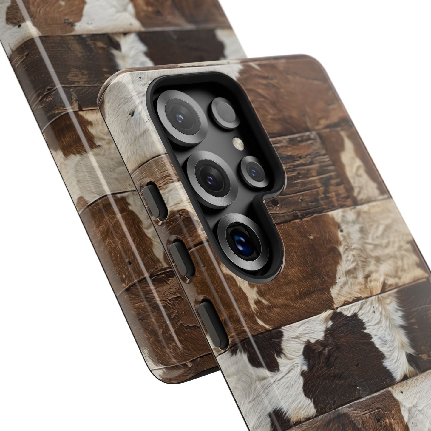 Brown Wooden Cowhide Tough Phone Case
