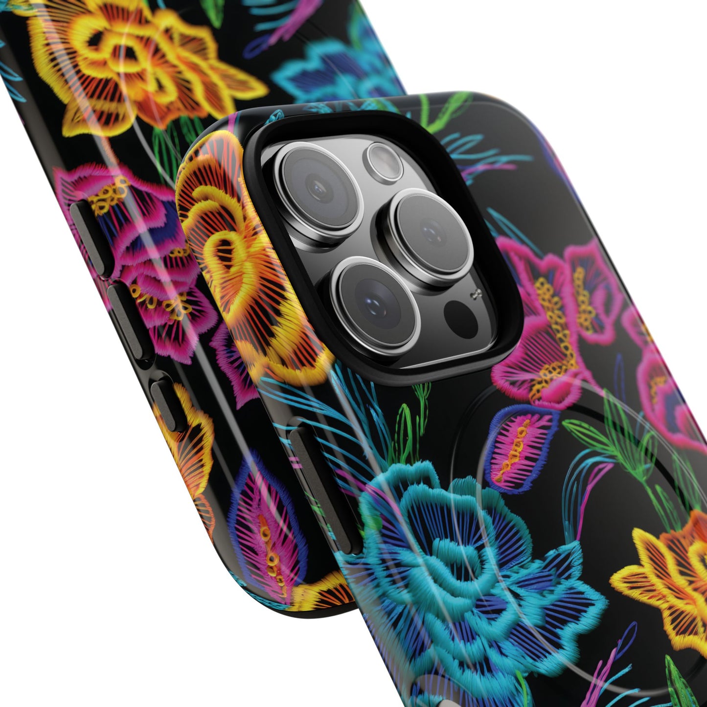 Neon Orange Flowers Magnetic Case