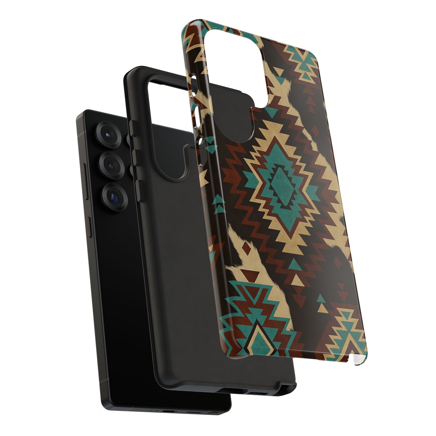 Turquoise Aztec + Cowhide Tough Phone Case