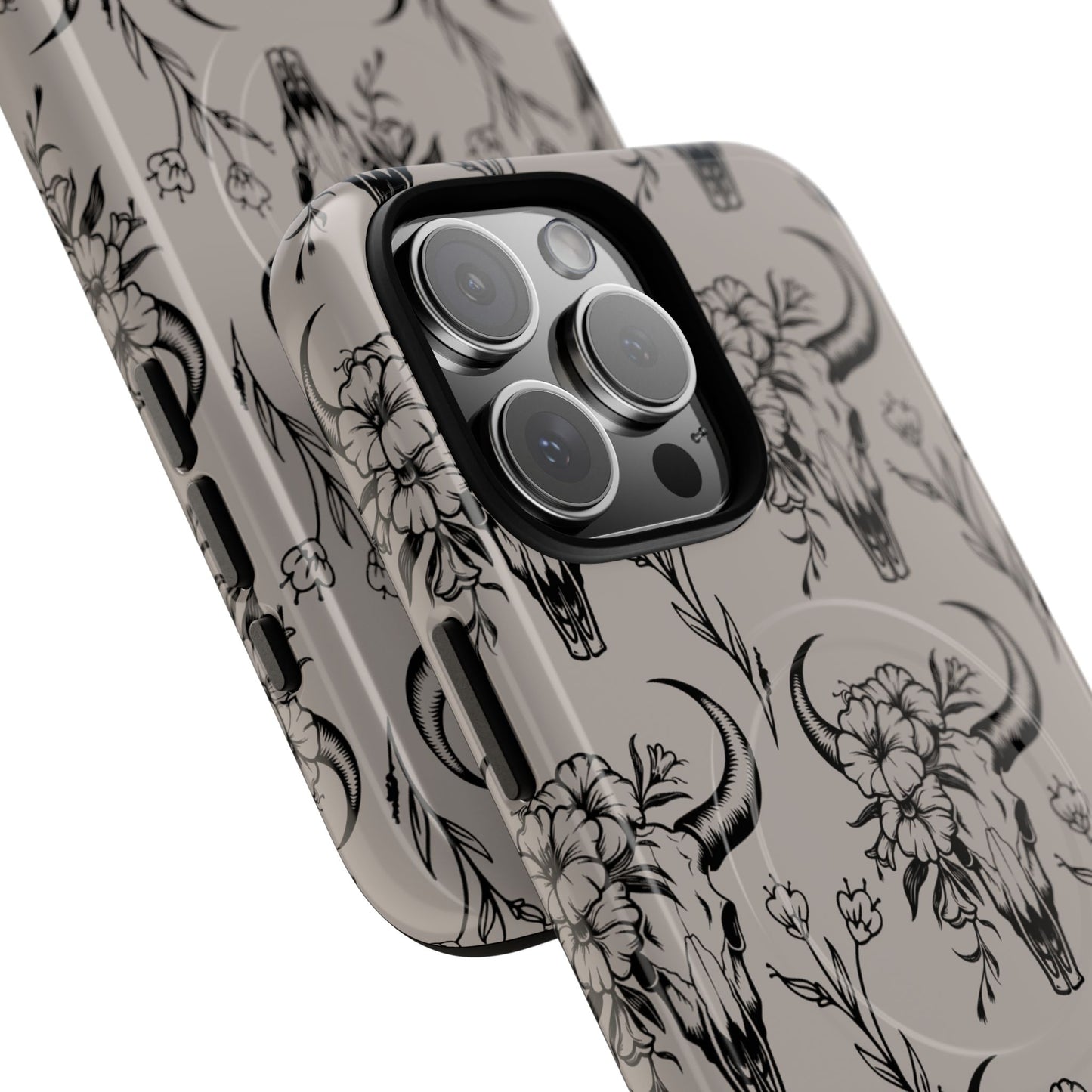 Taupe Floral Skull Magnetic Case