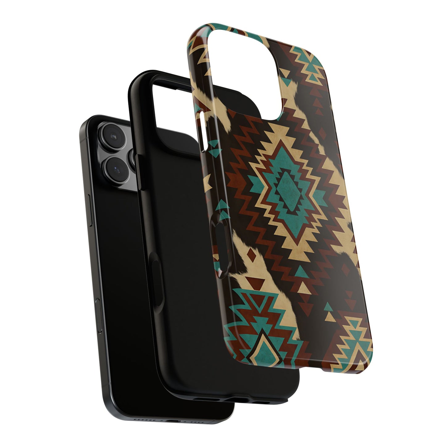 Turquoise Aztec + Cowhide Tough Phone Case
