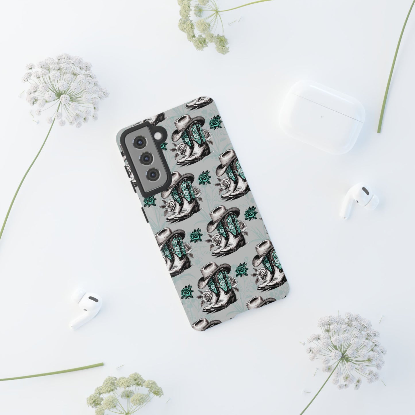 Teal Floral Boots Tough Case