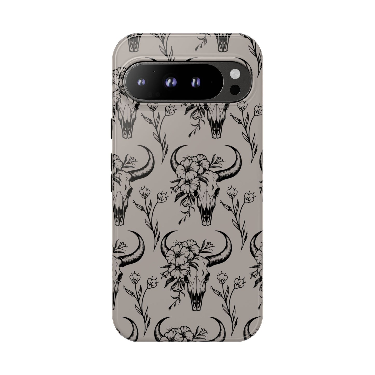 Taupe Floral Skull Tough Phone Case