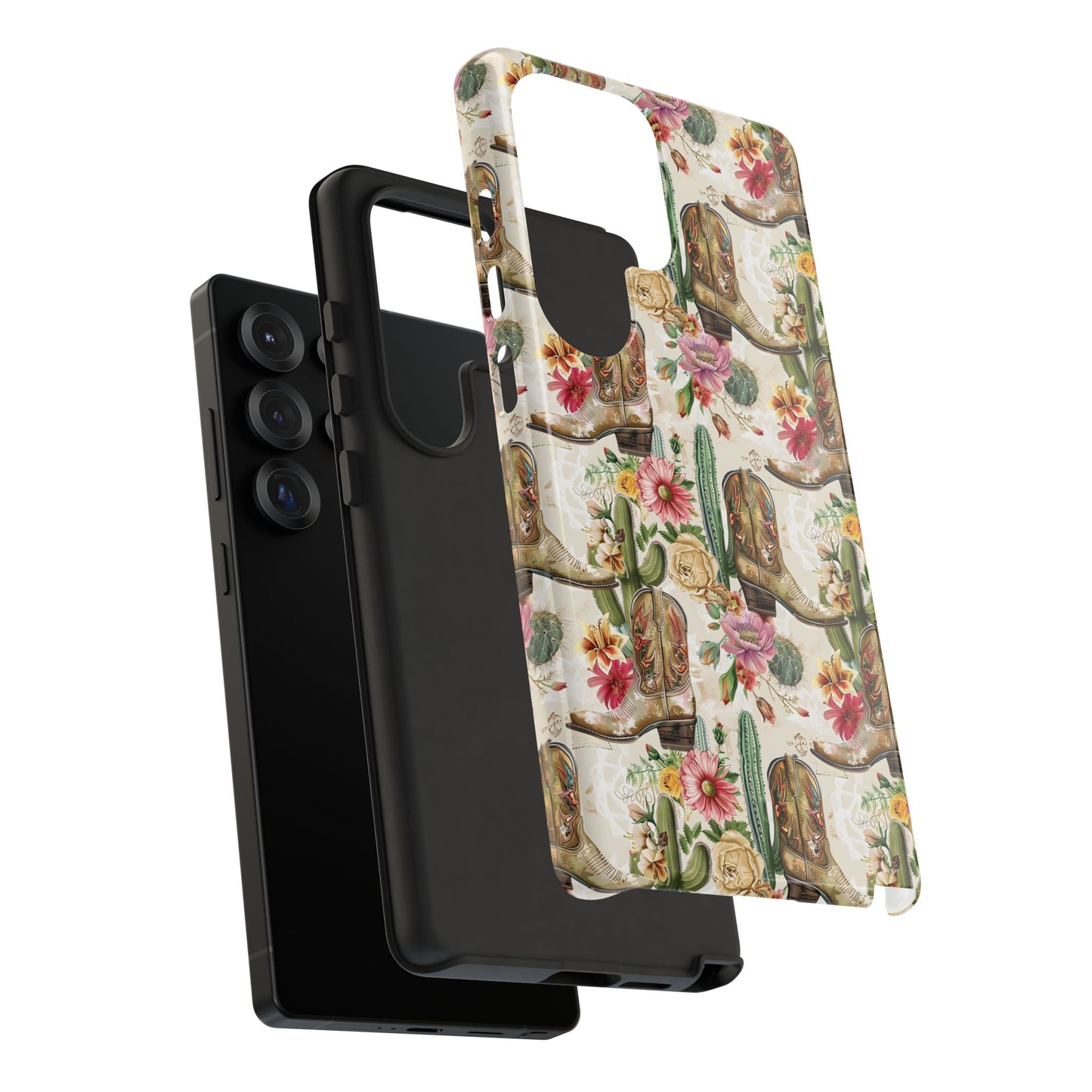 Pink Flowers and Boots Tough Phone Case