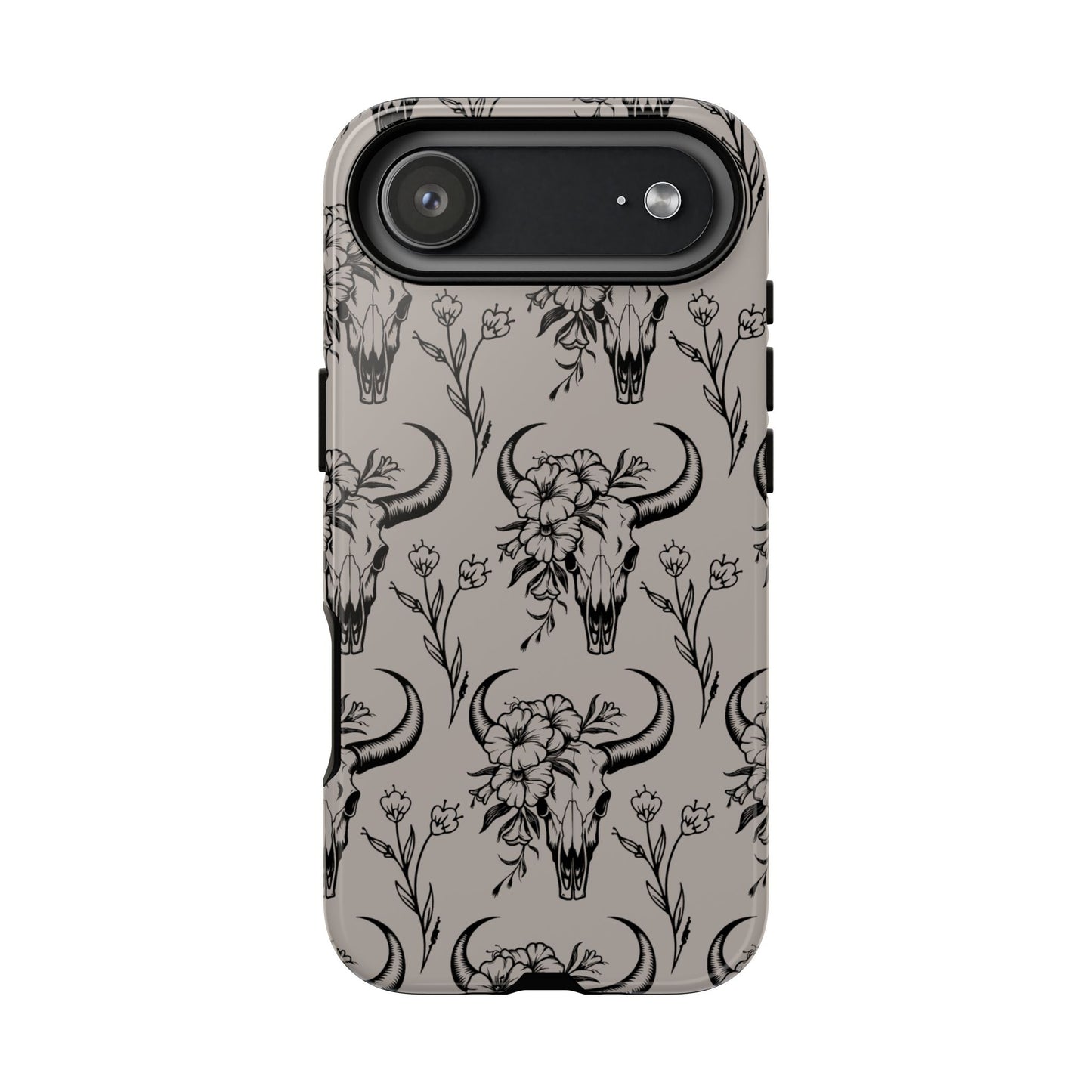 Taupe Floral Skull Tough Phone Case