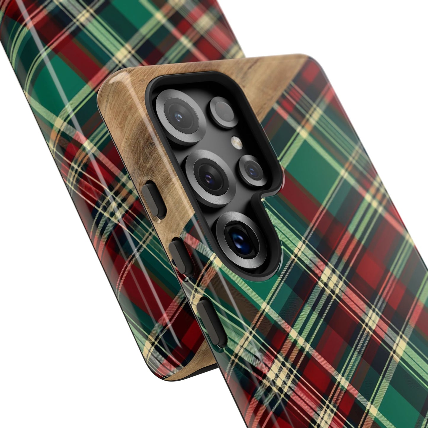 Country Christmas Plaid and Wood Tough Phone Case