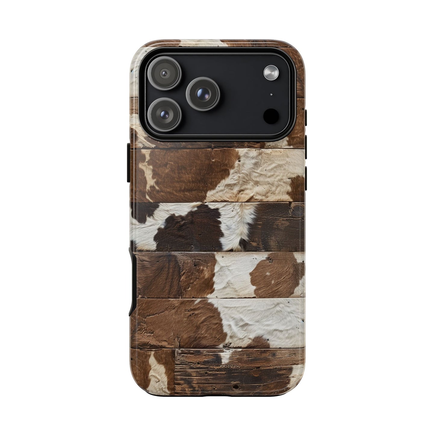 Brown Wooden Cowhide Tough Phone Case