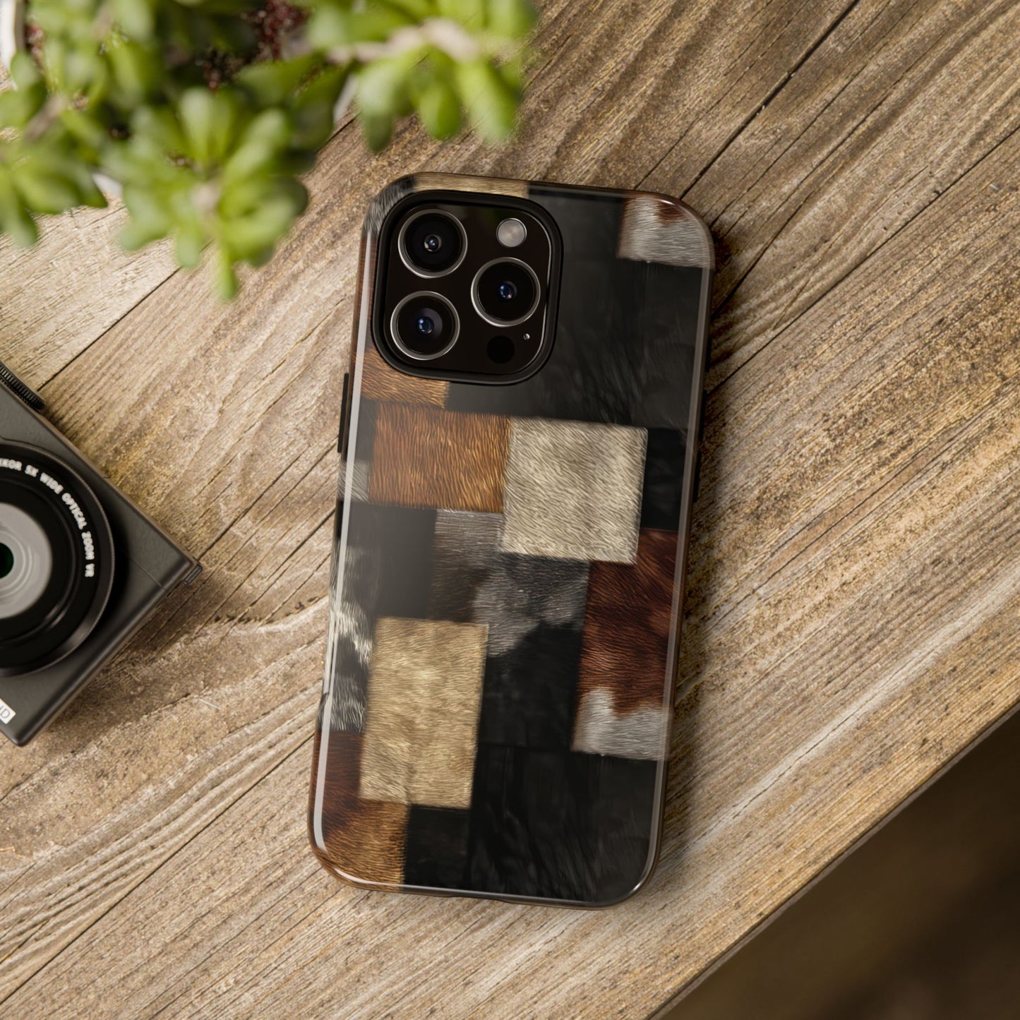 Cowhide Patchwork Tough Phone Case