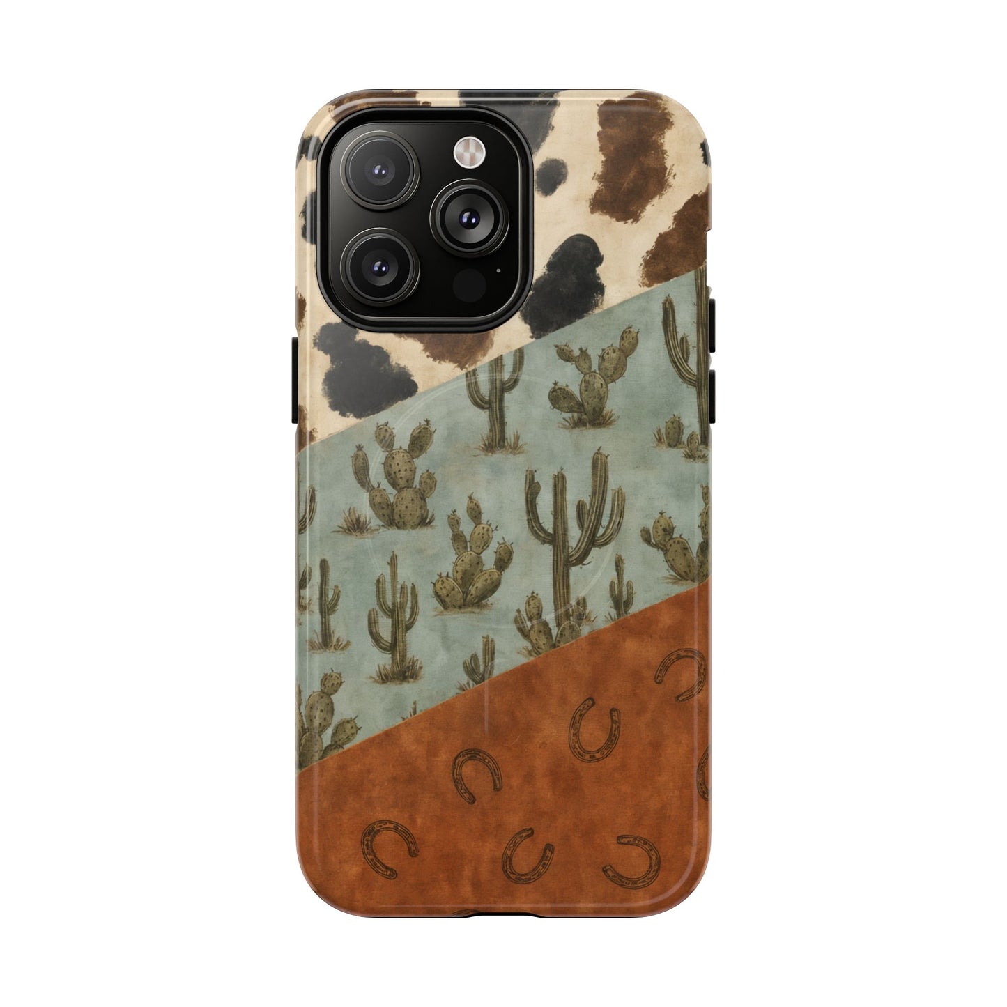 Cowhide Turquoise Cactus Magnetic Case