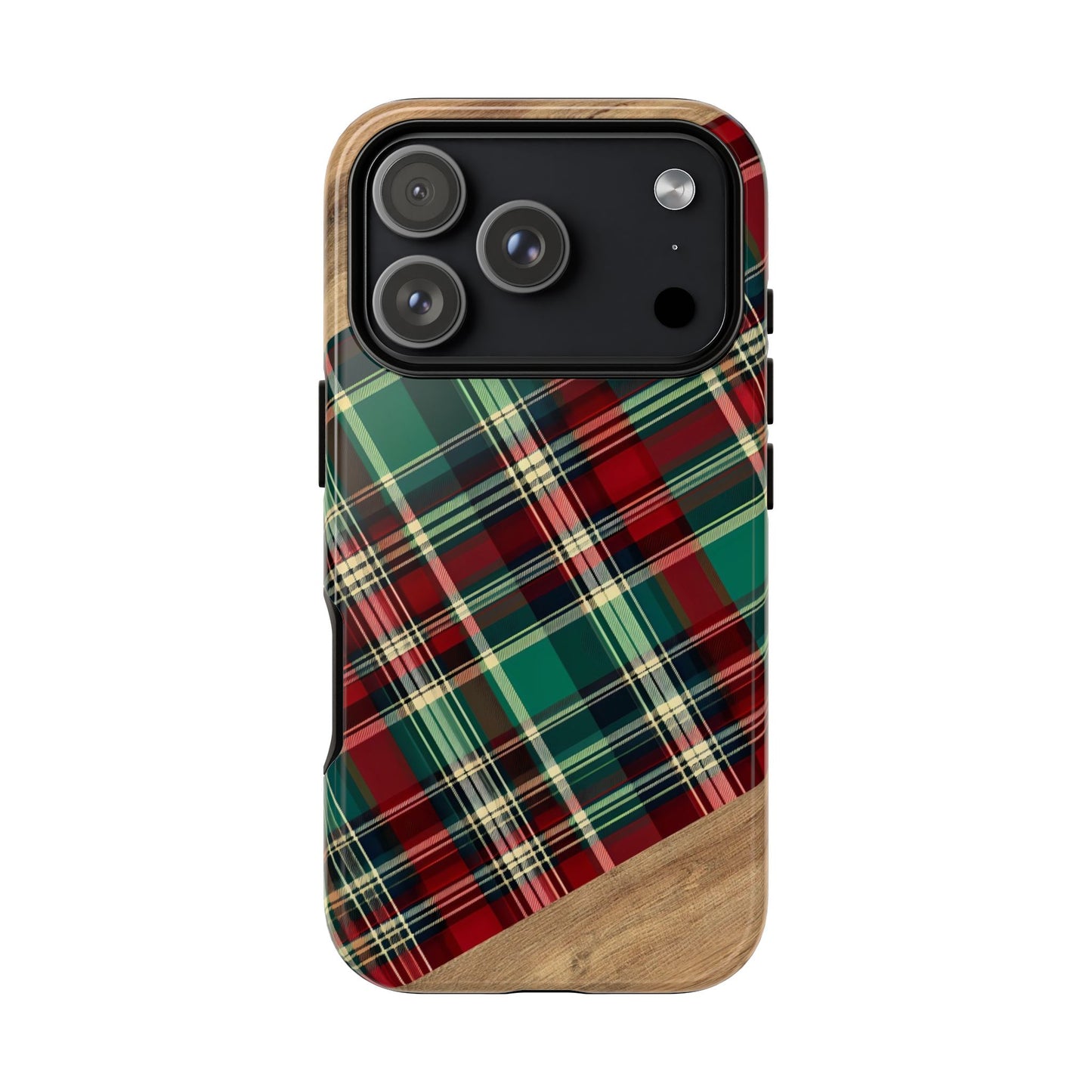 Country Christmas Plaid and Wood Tough Phone Case