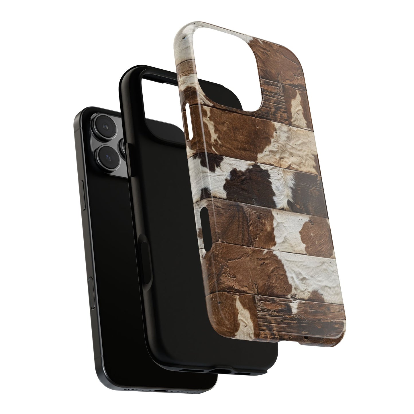 Brown Wooden Cowhide Tough Phone Case