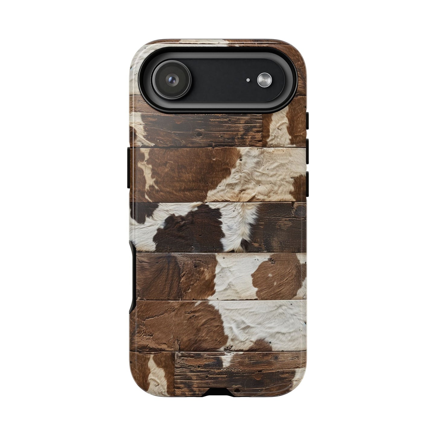 Brown Wooden Cowhide Tough Phone Case