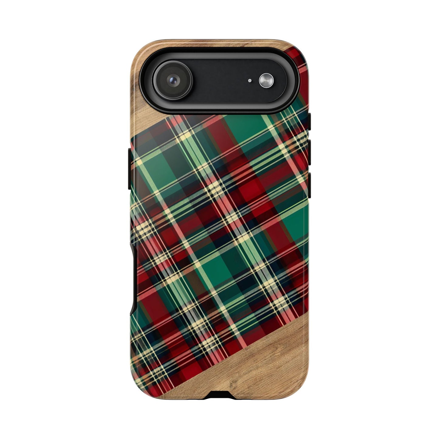 Country Christmas Plaid and Wood Tough Phone Case