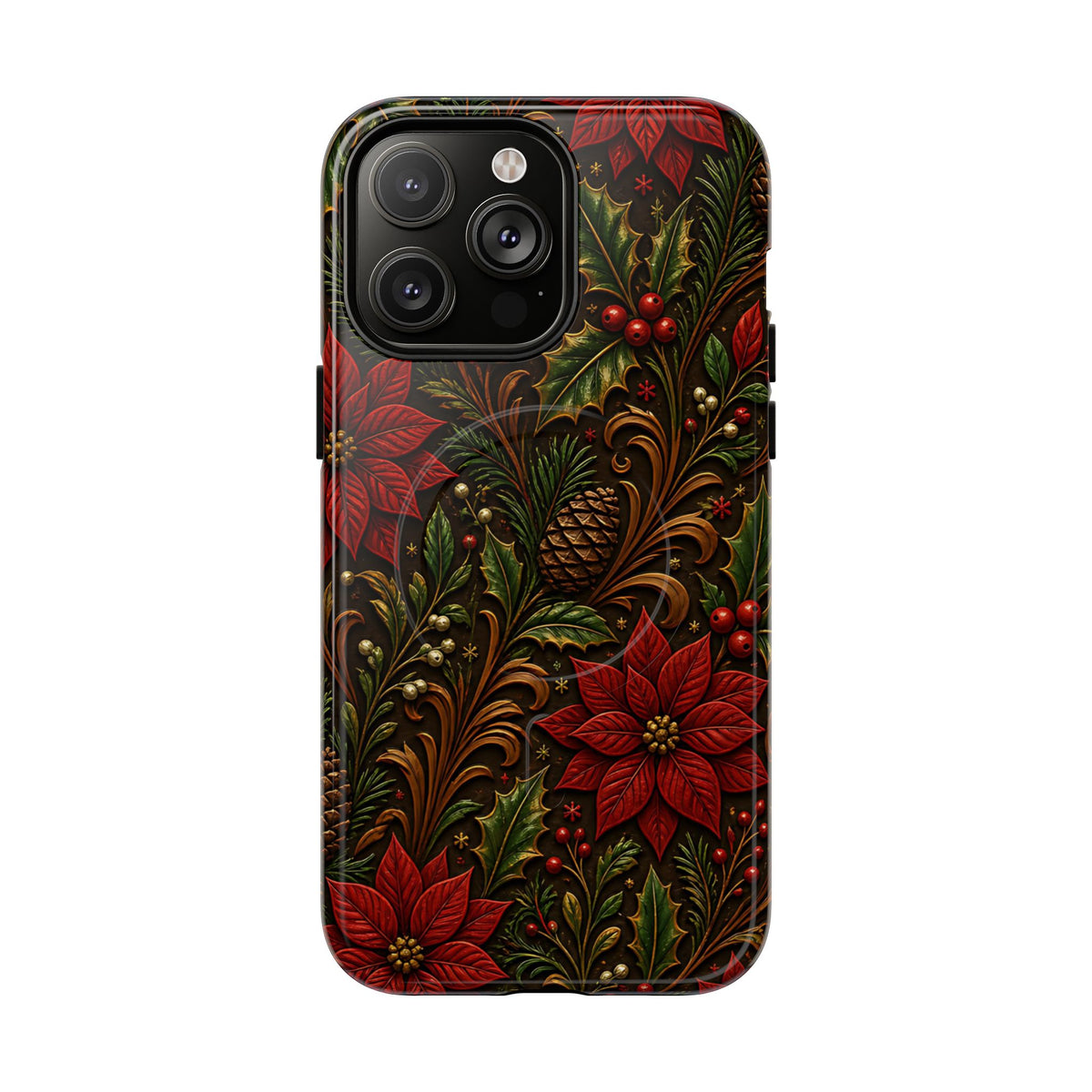 Carved Christmas Holly Magnetic Case