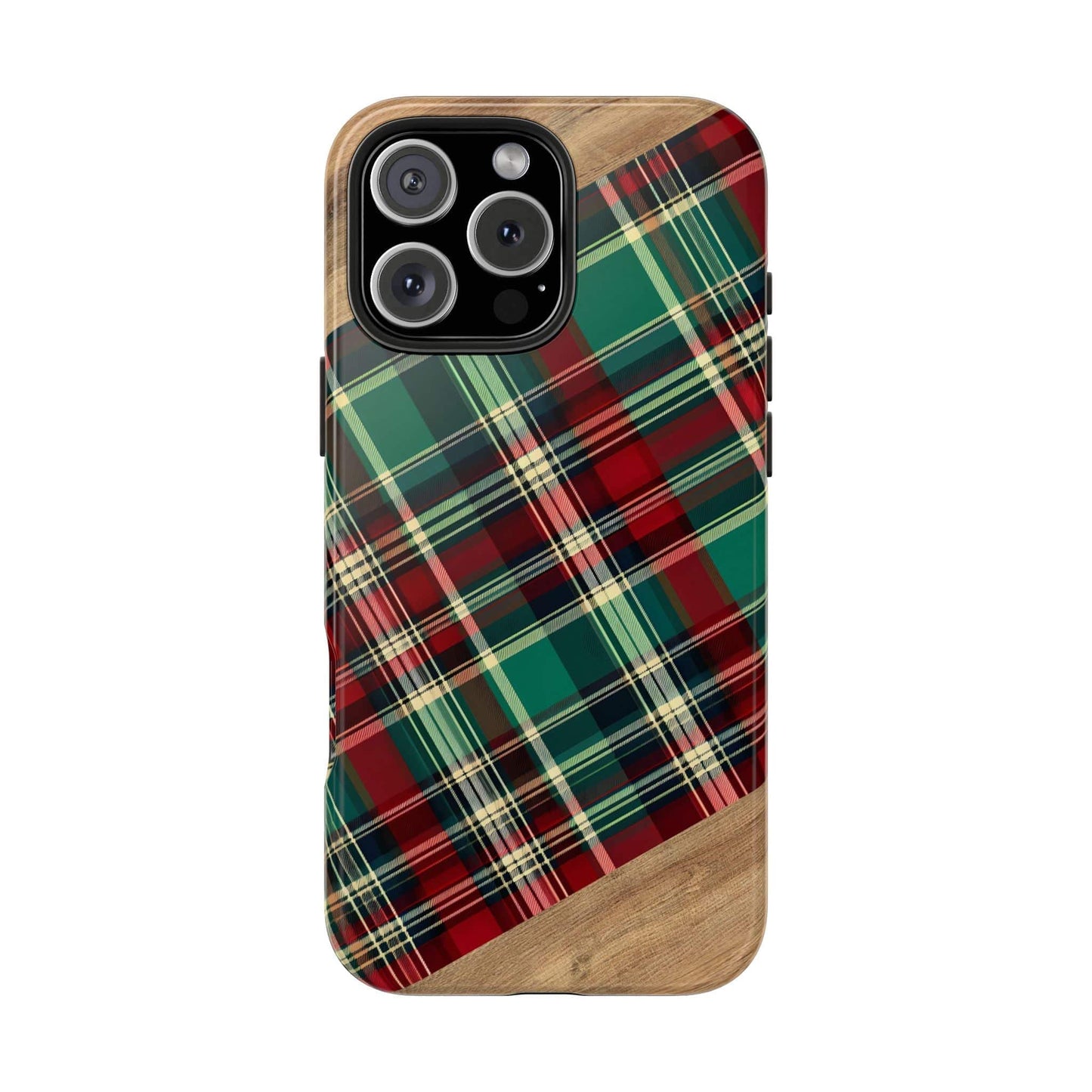 Country Christmas Plaid and Wood Phone Case