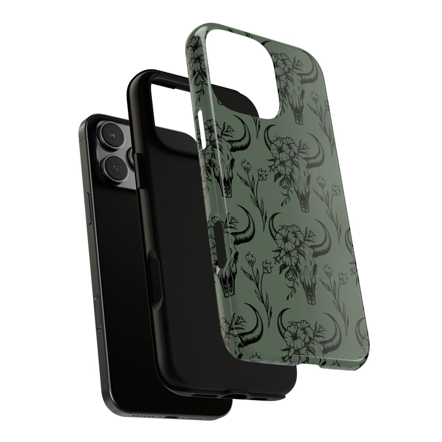 Green Floral Skull Tough Phone Case