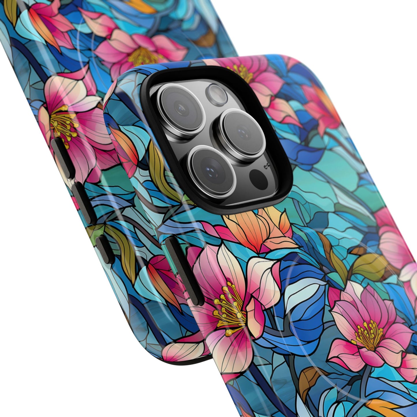 Stained Glass Pink Flowers Magnetic Case