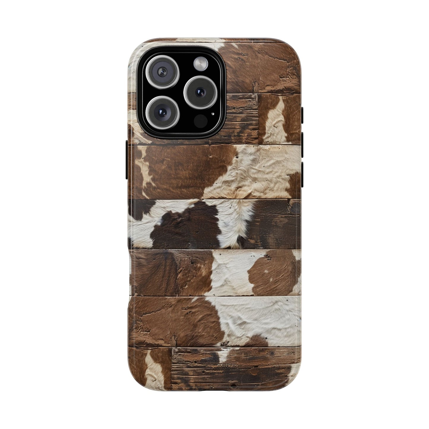 Brown Wooden Cowhide Tough Phone Case