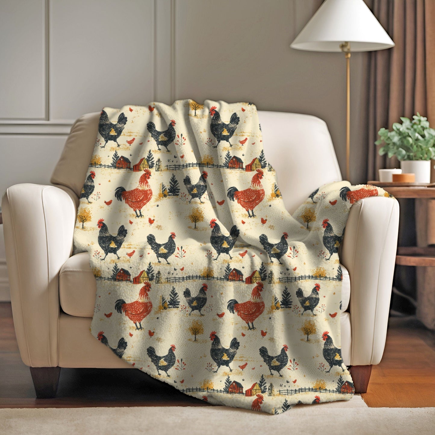 Red Black Chickens Blanket