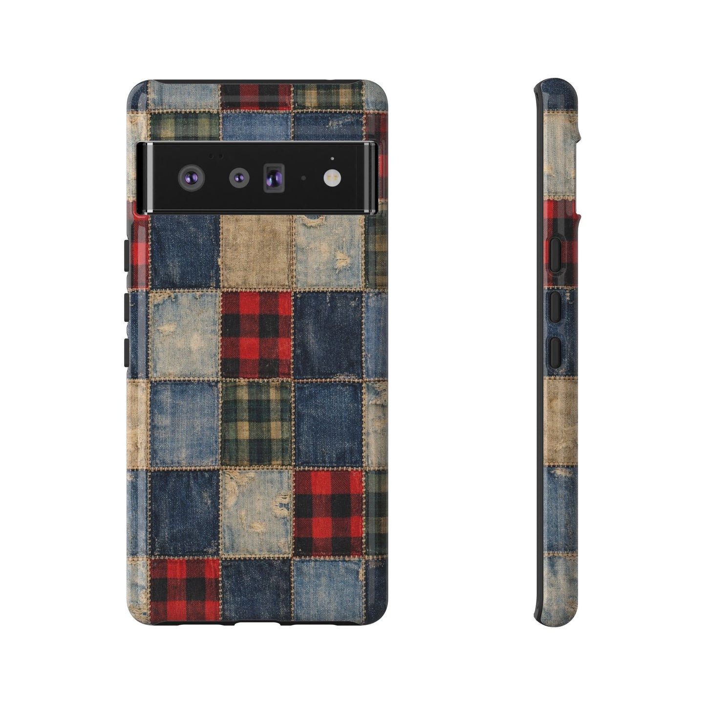 Denim Plaid Patchwork Tough Case