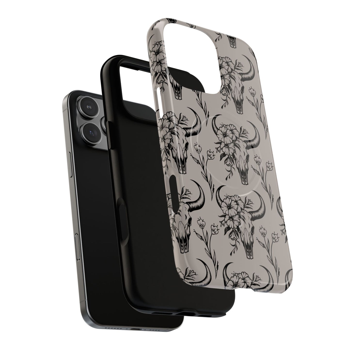 Taupe Floral Skull Magnetic Case
