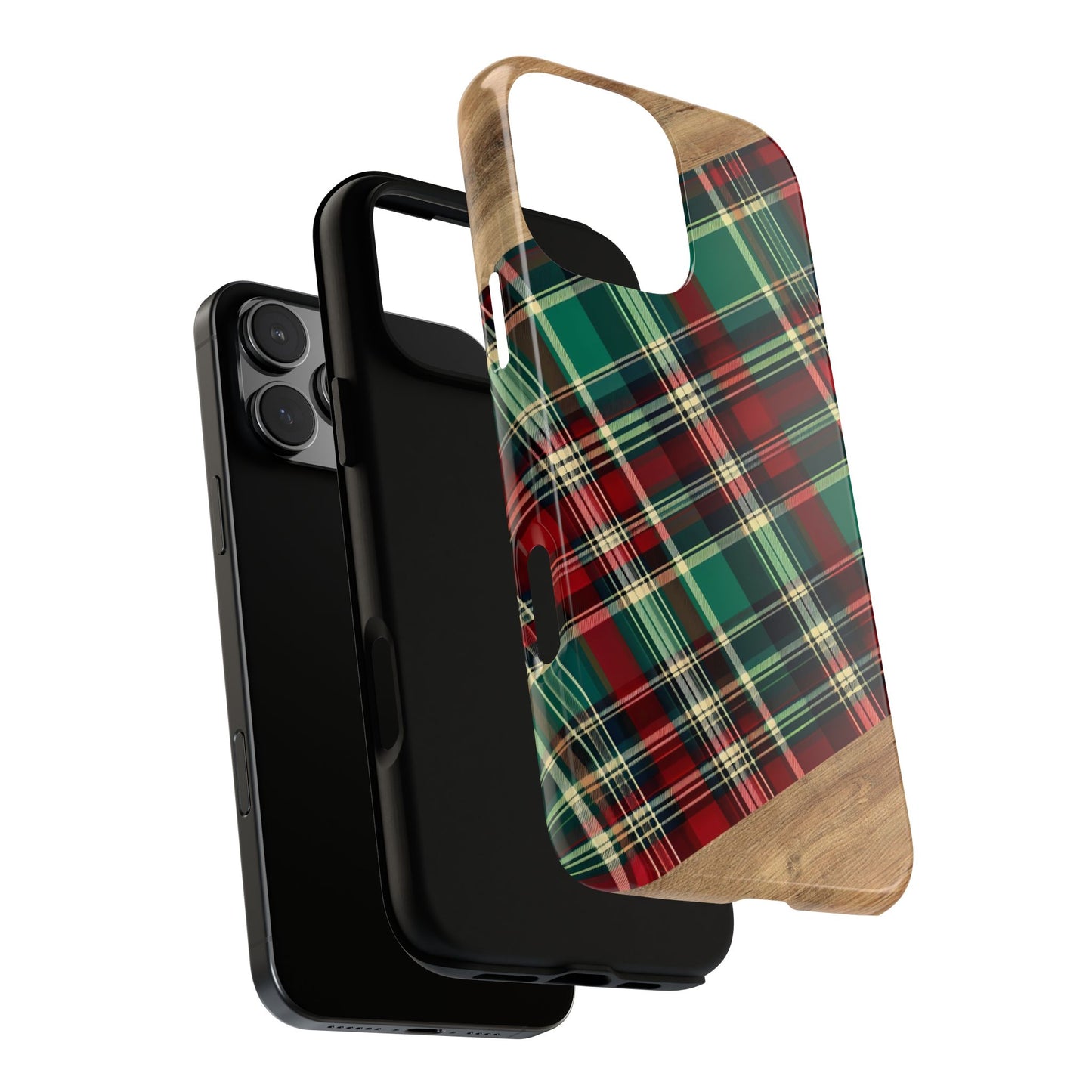 Country Christmas Plaid and Wood Tough Phone Case