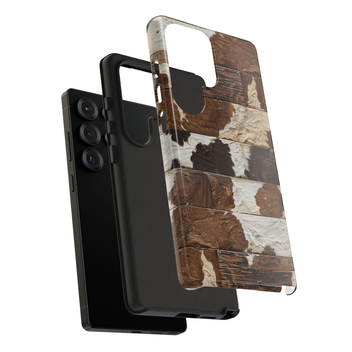 Brown Wooden Cowhide Tough Phone Case