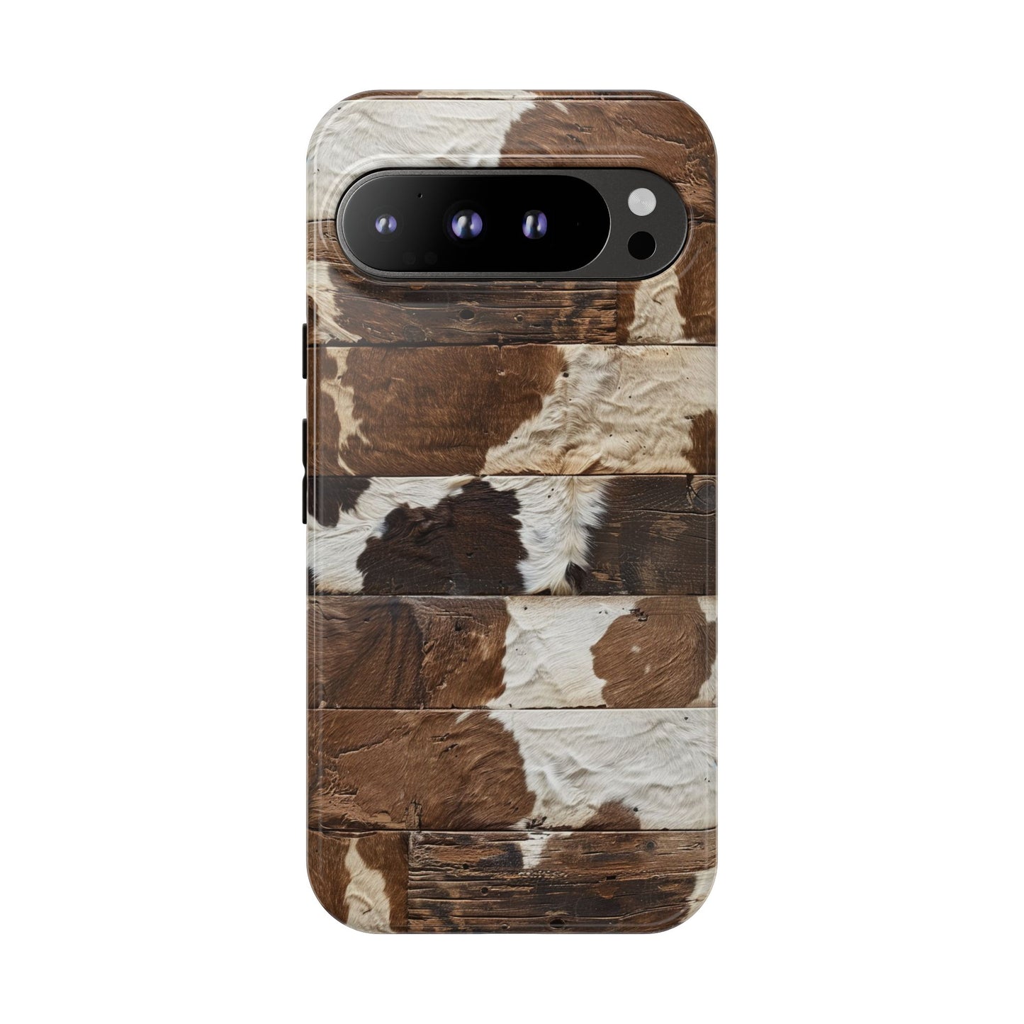 Brown Wooden Cowhide Tough Phone Case