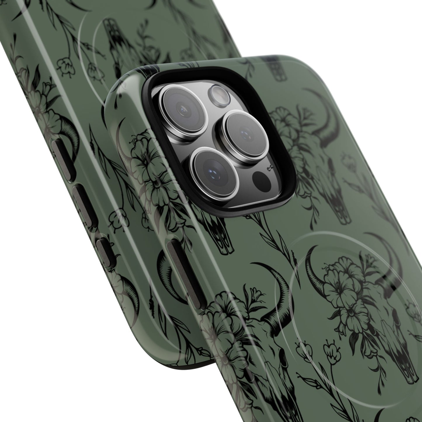 Green Floral Skull Magnetic Case