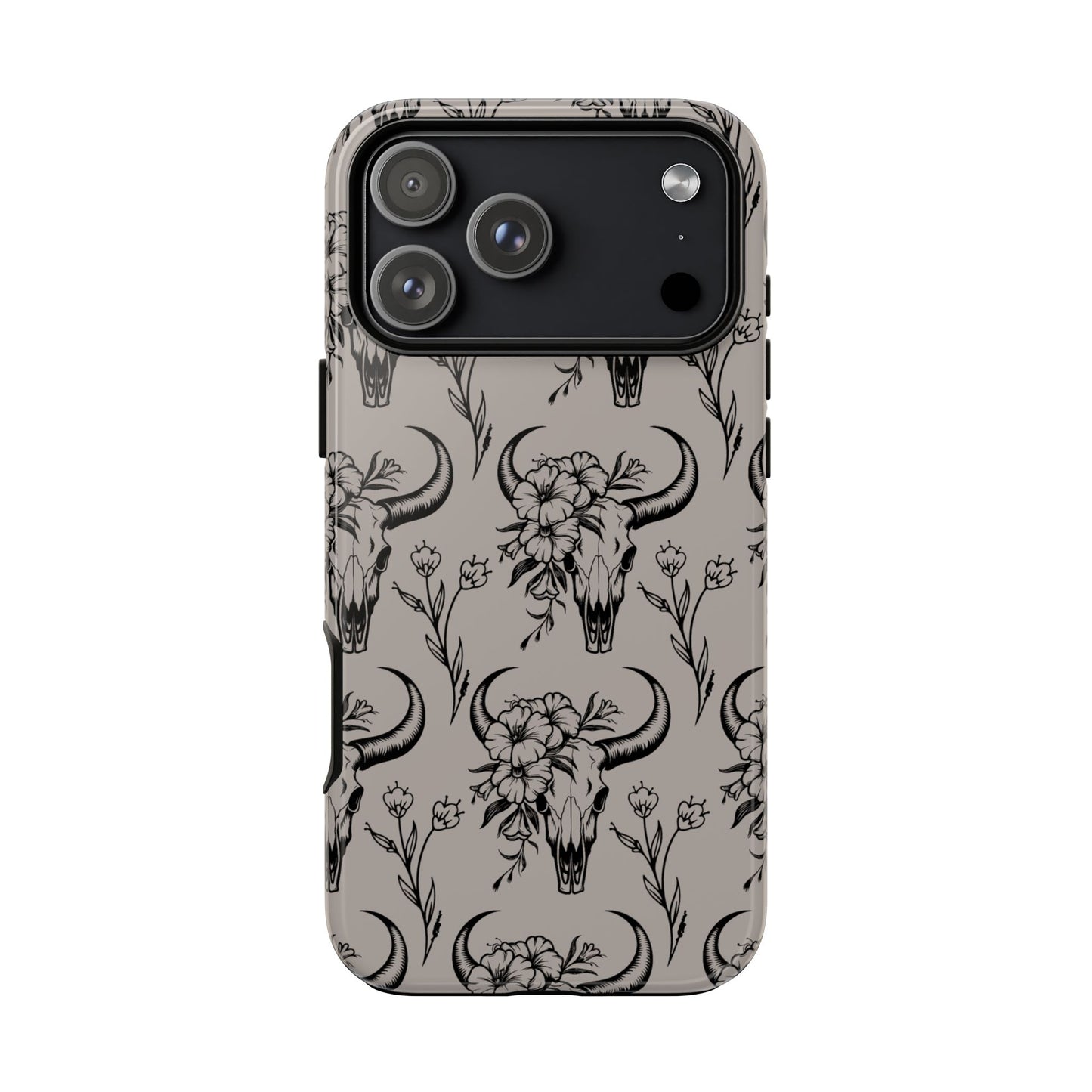 Taupe Floral Skull Tough Phone Case