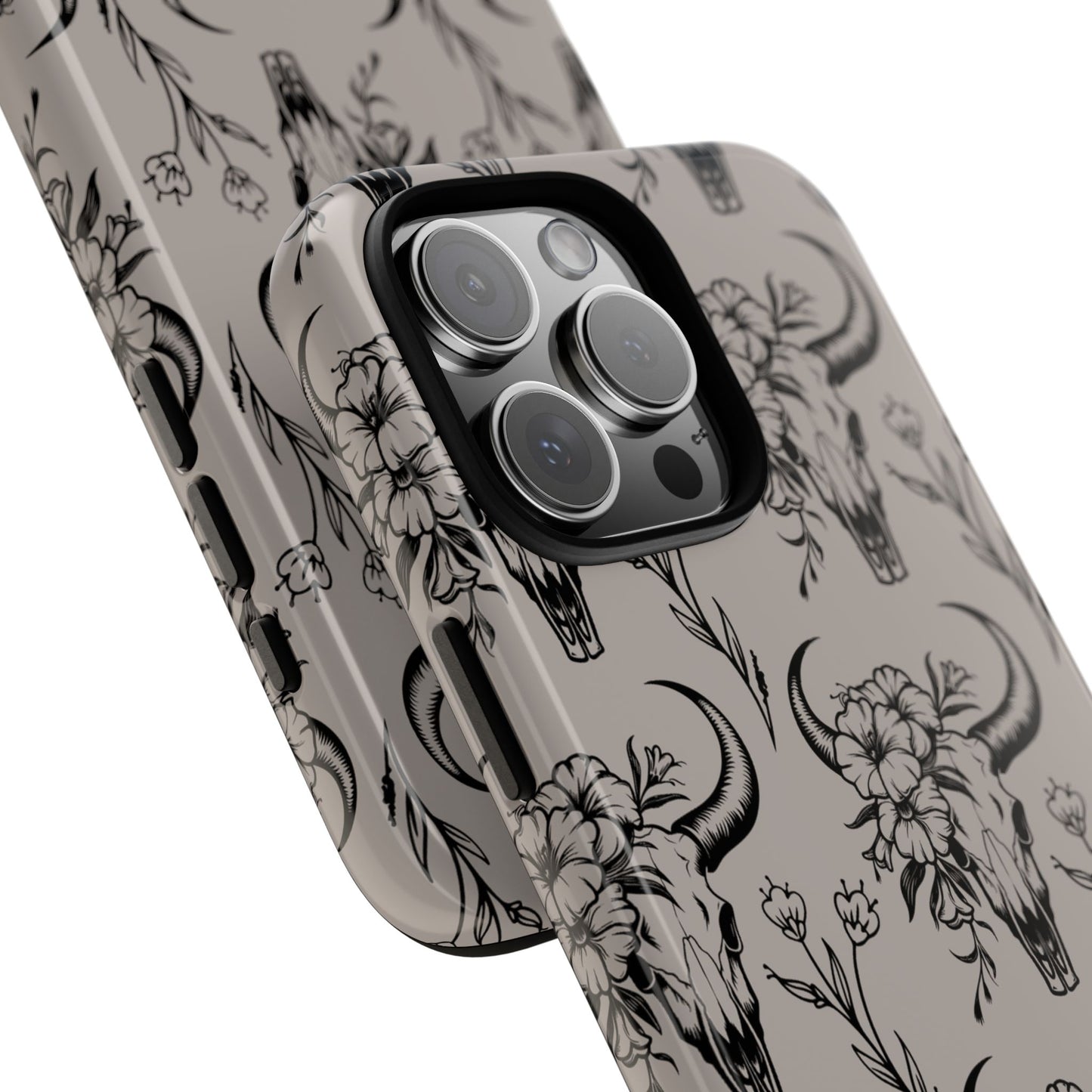Taupe Floral Skull Tough Phone Case