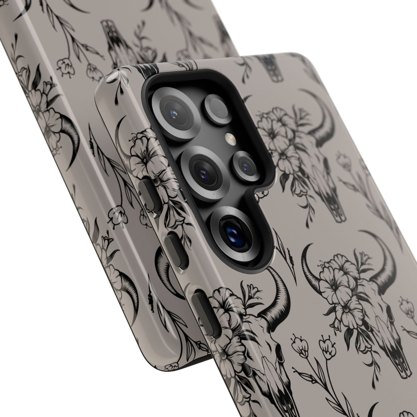 Taupe Floral Skull Tough Phone Case