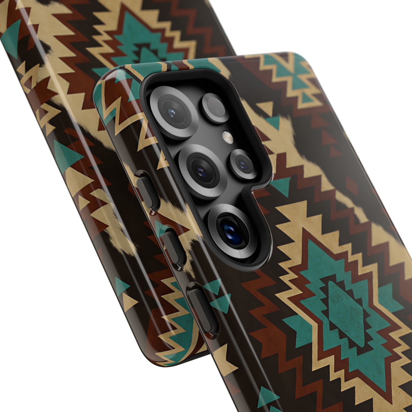 Turquoise Aztec + Cowhide Tough Phone Case