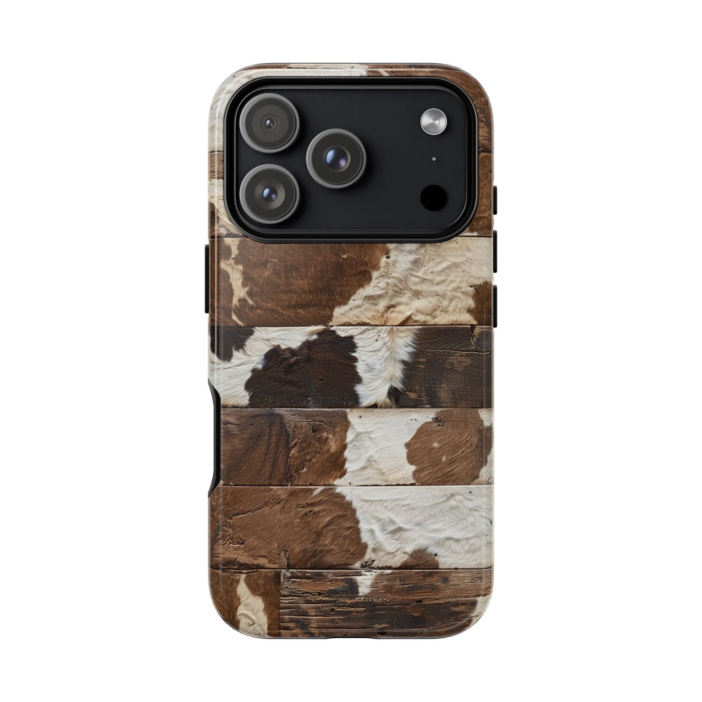 Brown Wooden Cowhide Tough Phone Case