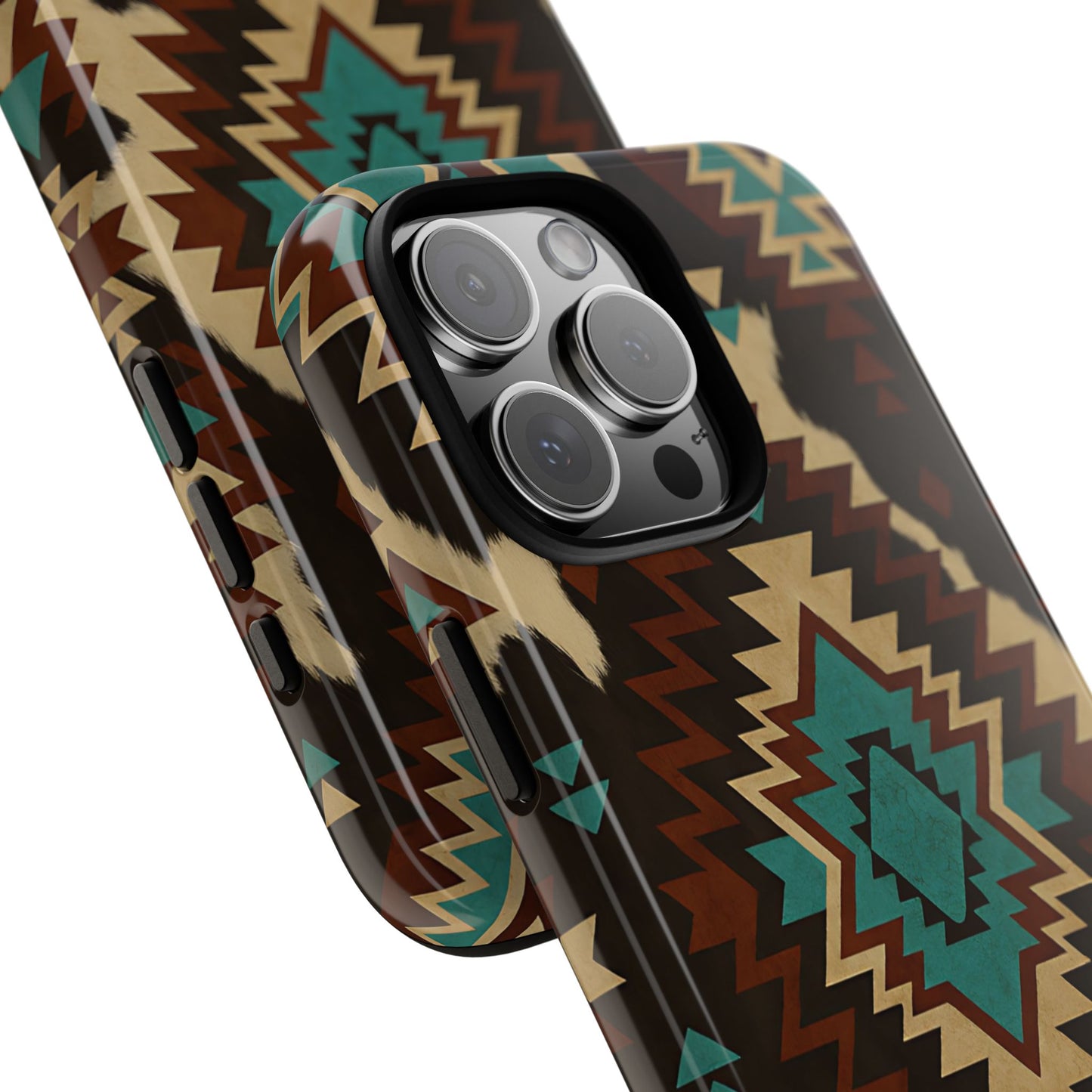 Turquoise Aztec + Cowhide Tough Phone Case
