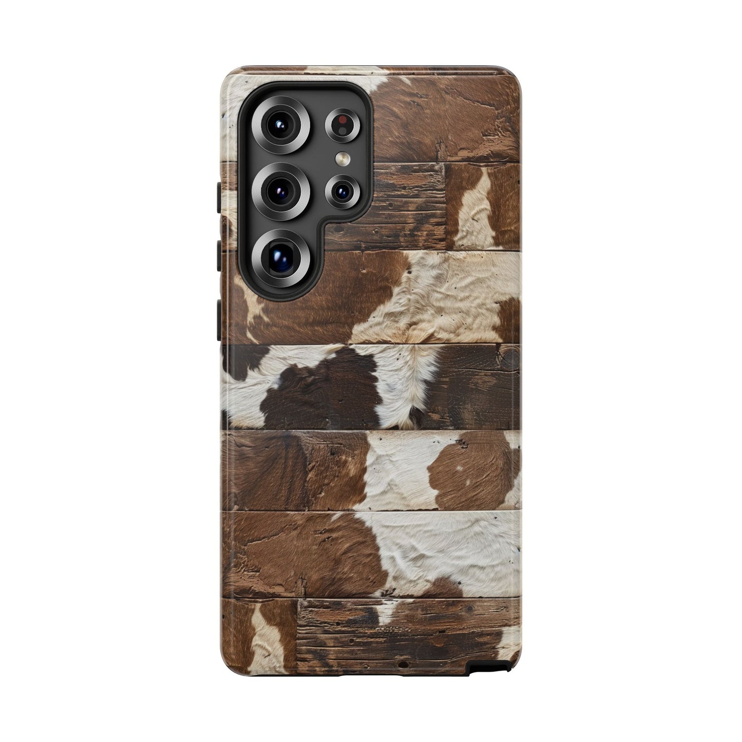 Brown Wooden Cowhide Tough Phone Case