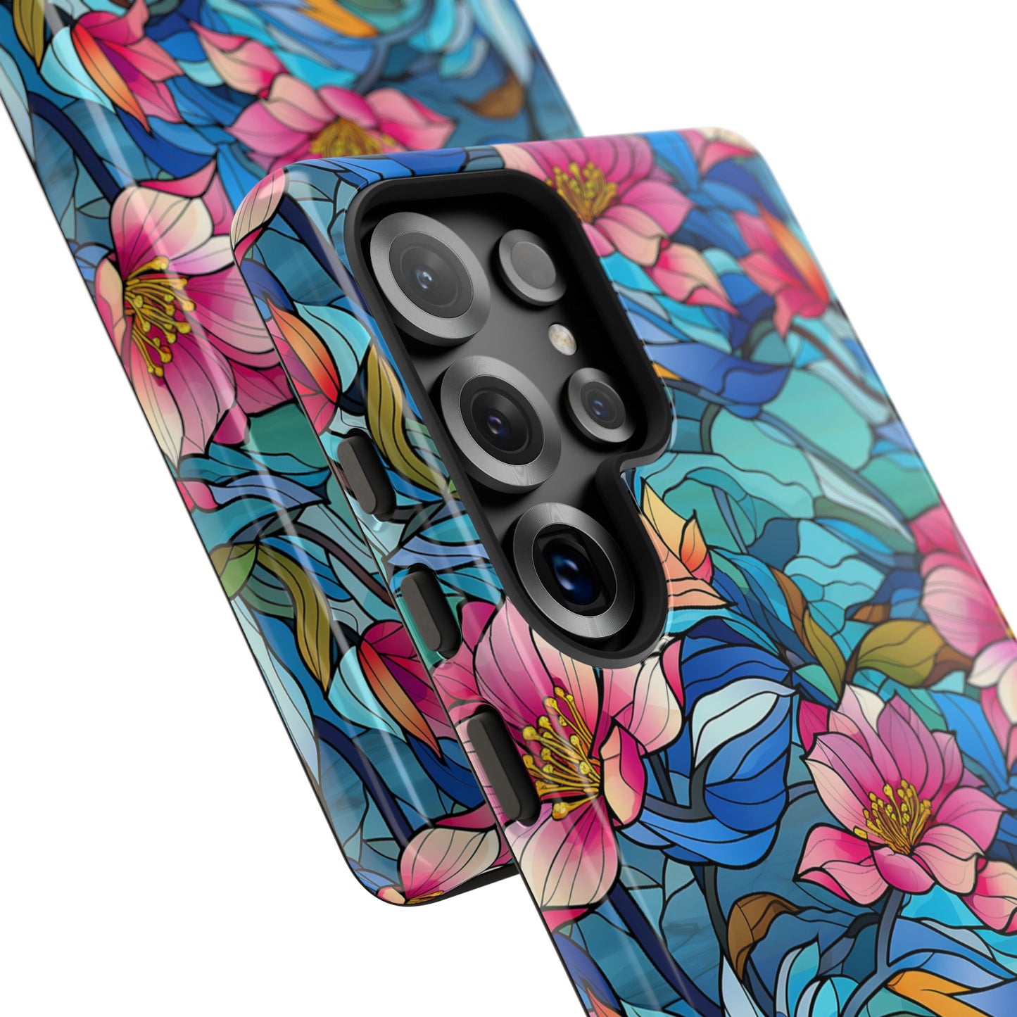 Stained Glass Pink Flowers Phone Case