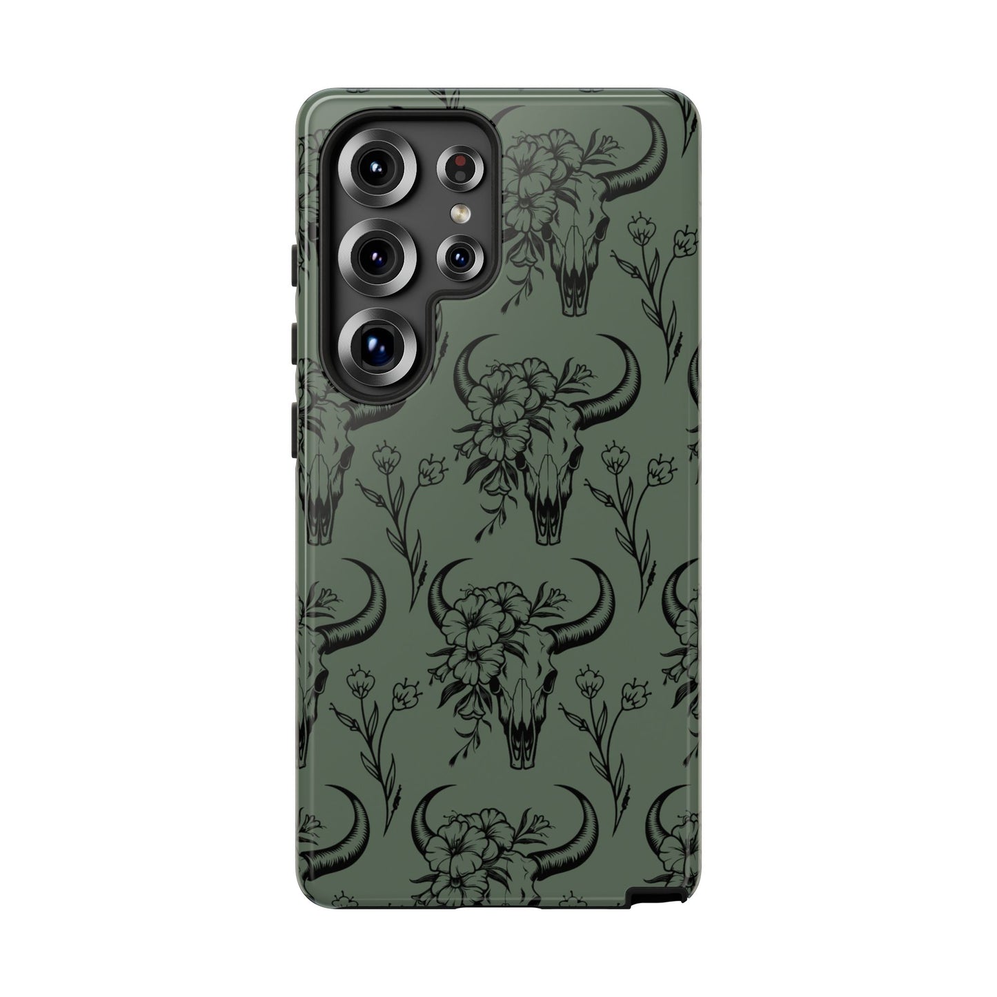 Green Floral Skull Tough Phone Case