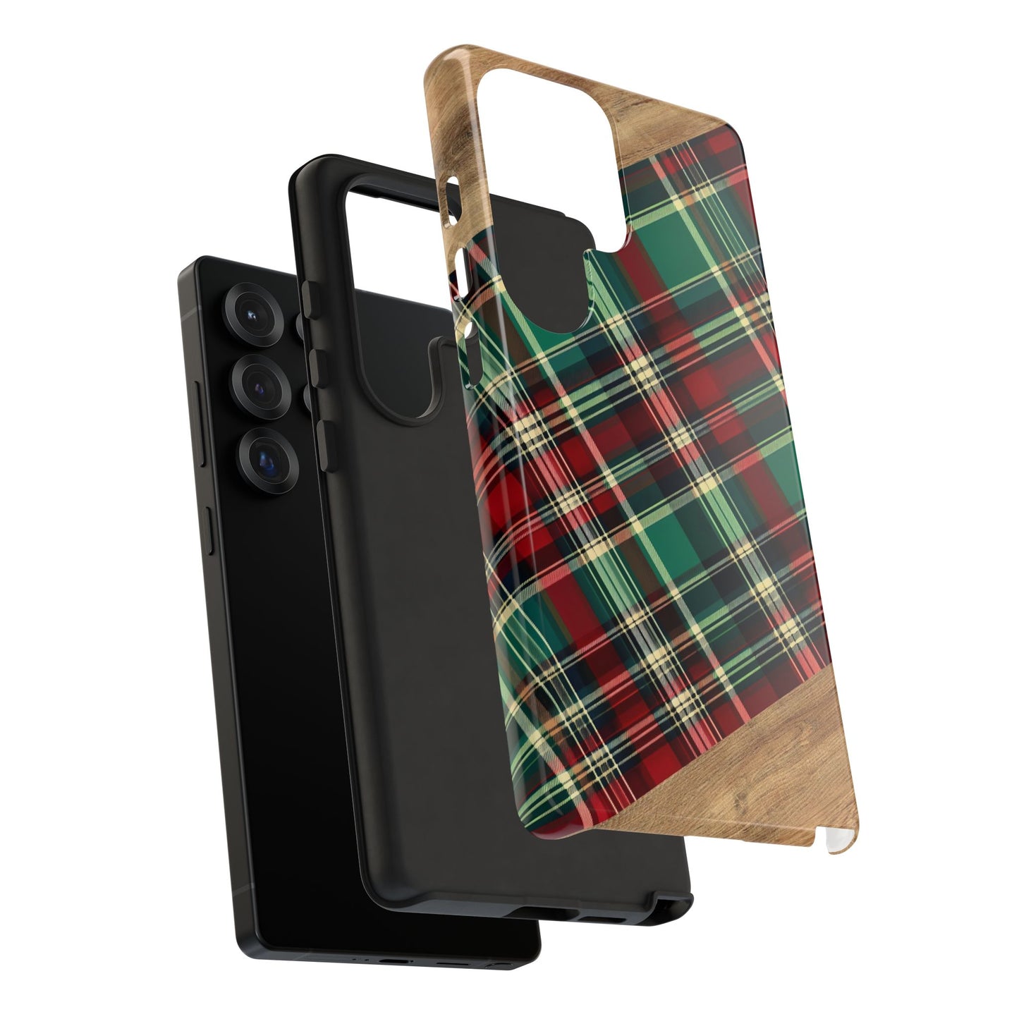 Country Christmas Plaid and Wood Tough Phone Case