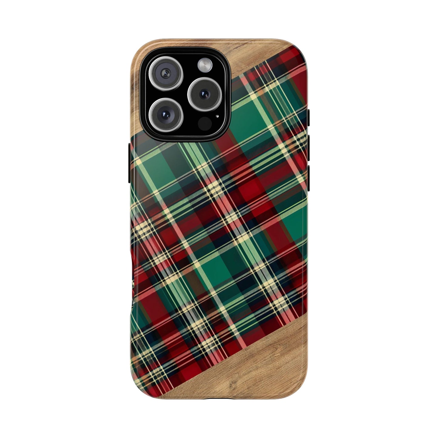 Country Christmas Plaid and Wood Tough Phone Case