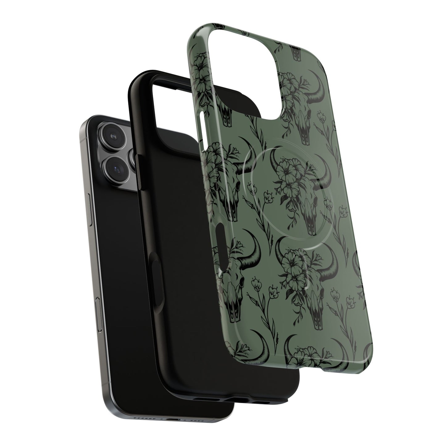 Green Floral Skull Magnetic Case