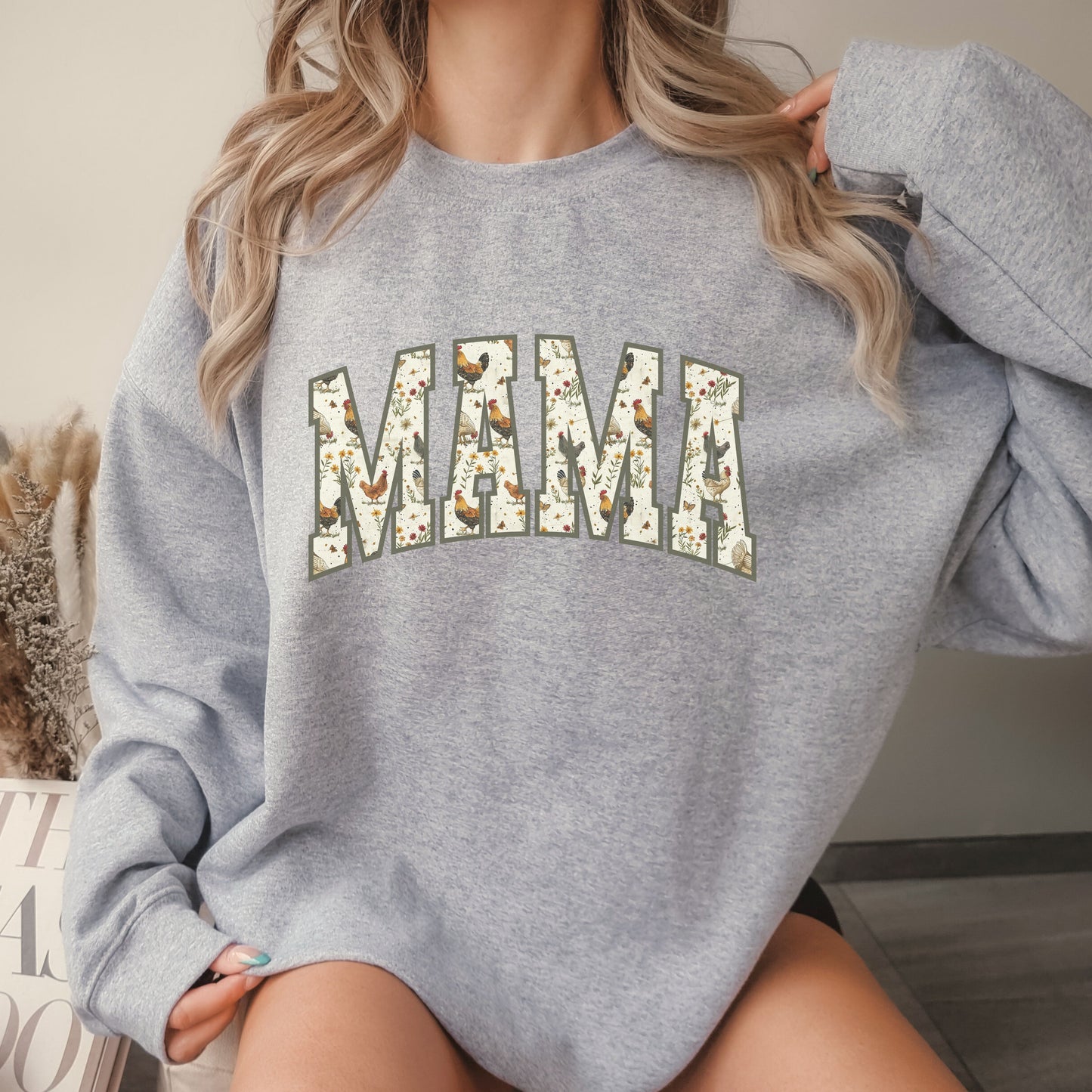 Cottage Core Chickens Mama Crew Sweatshirt