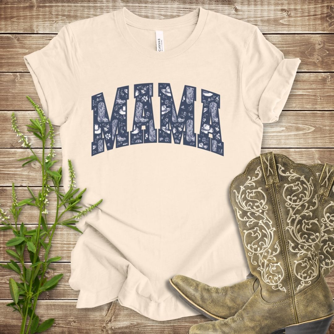 Navy Floral Boots Mama T-shirt