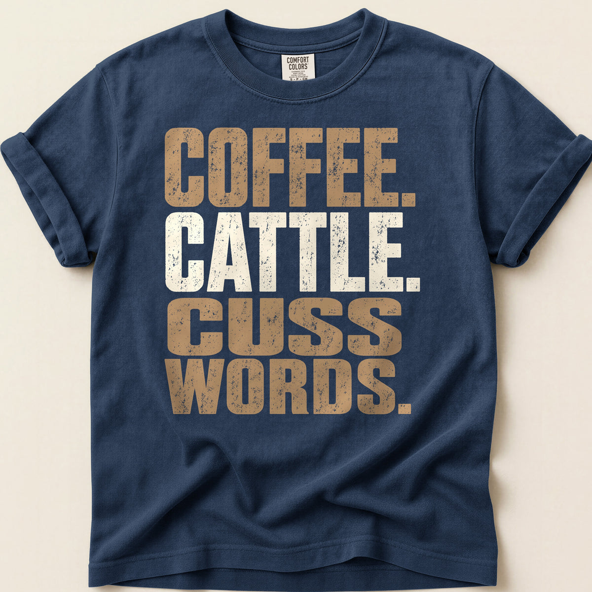 Coffee Cattle Cuss T-shirt on Navy