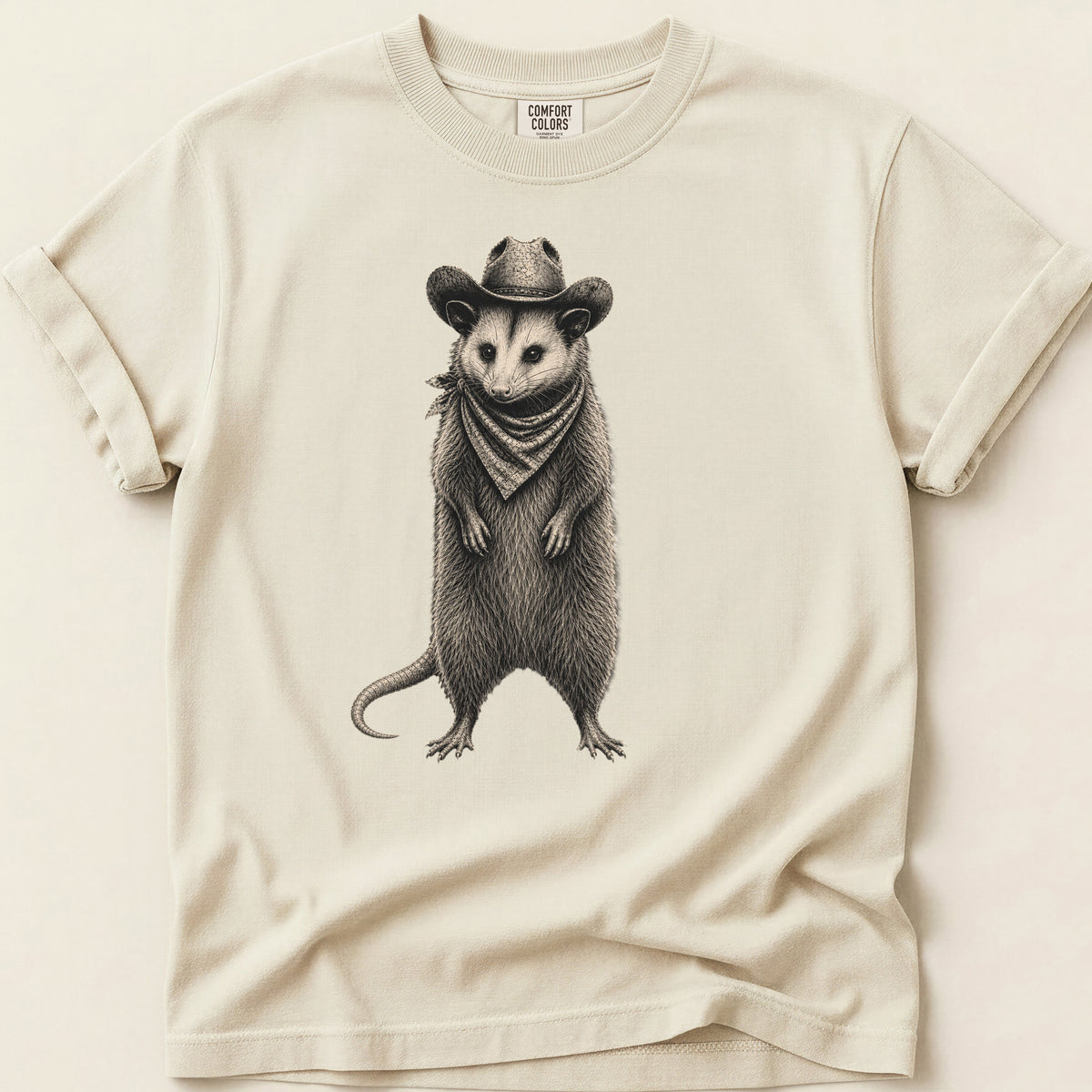 Cowboy Opossum T-shirt on Ivory